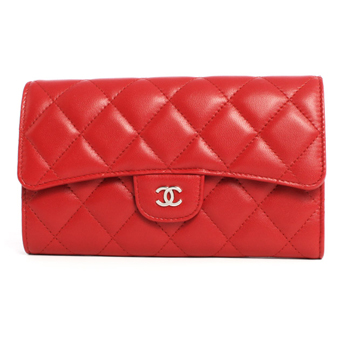 CHANEL シャネル 財布 コピー A31506 マトラッセライン ラムスキン 長財布 ルージュレッド＆シルバー